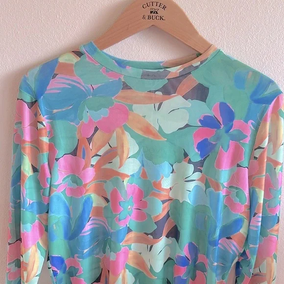 Davi & Dani Anica Floral Mesh Long Sleeve Top Green Womens Size Medium - Picture 5 of 13